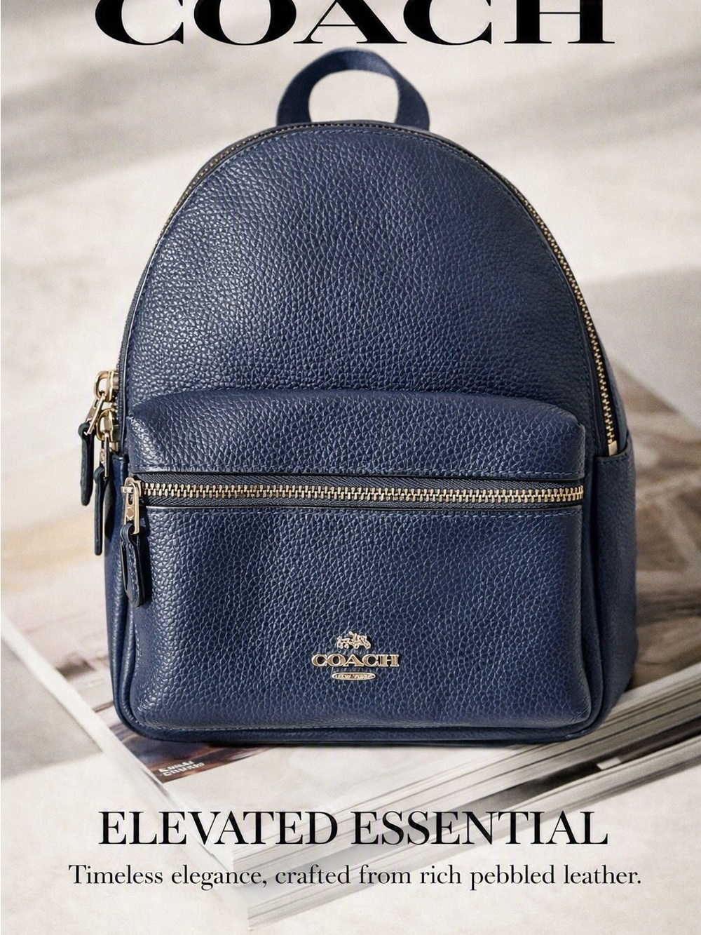 Coach Mini Charlie Pebbled Leather Backpack Navy F38263 Small Bag